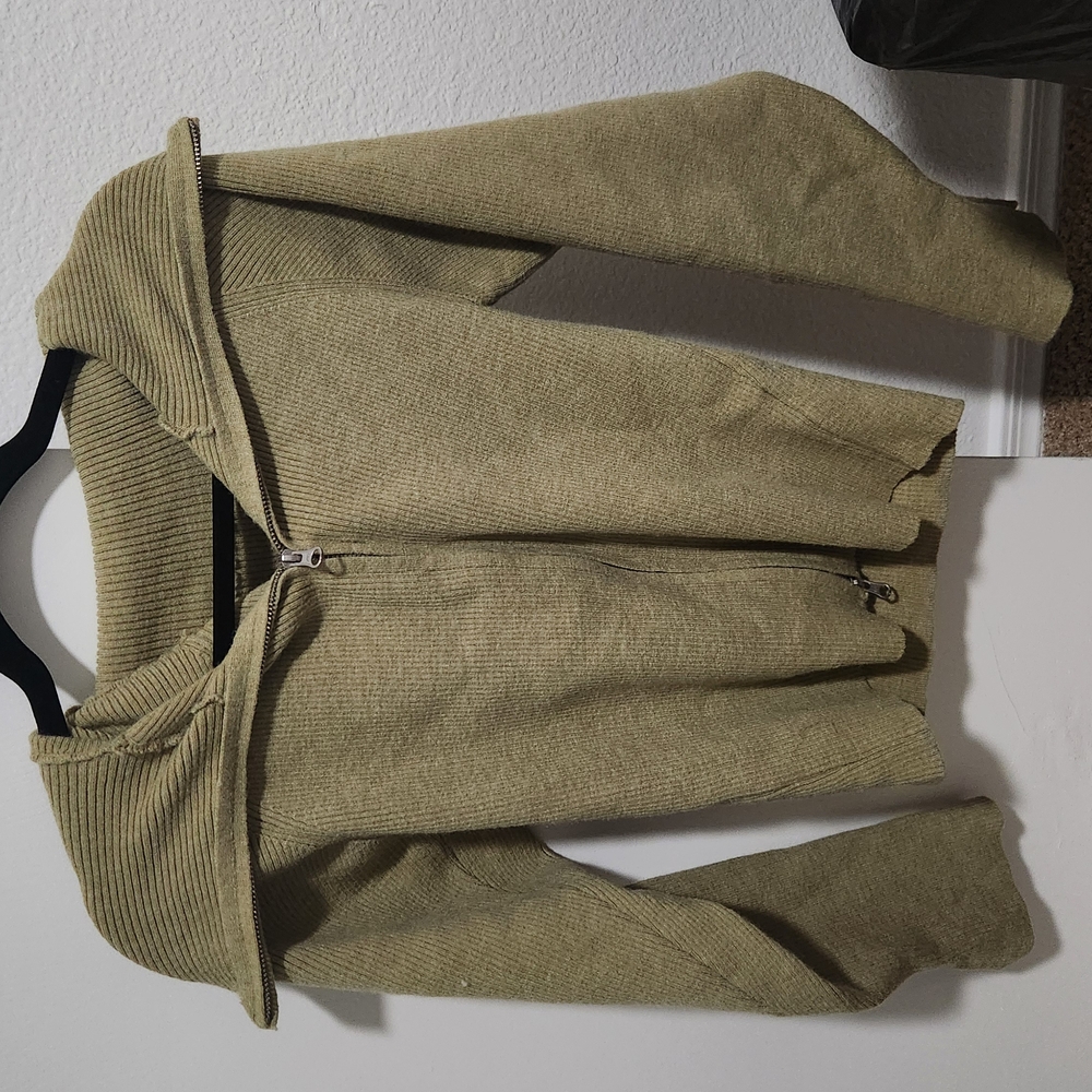 Olive Green Zip-Up Sweater